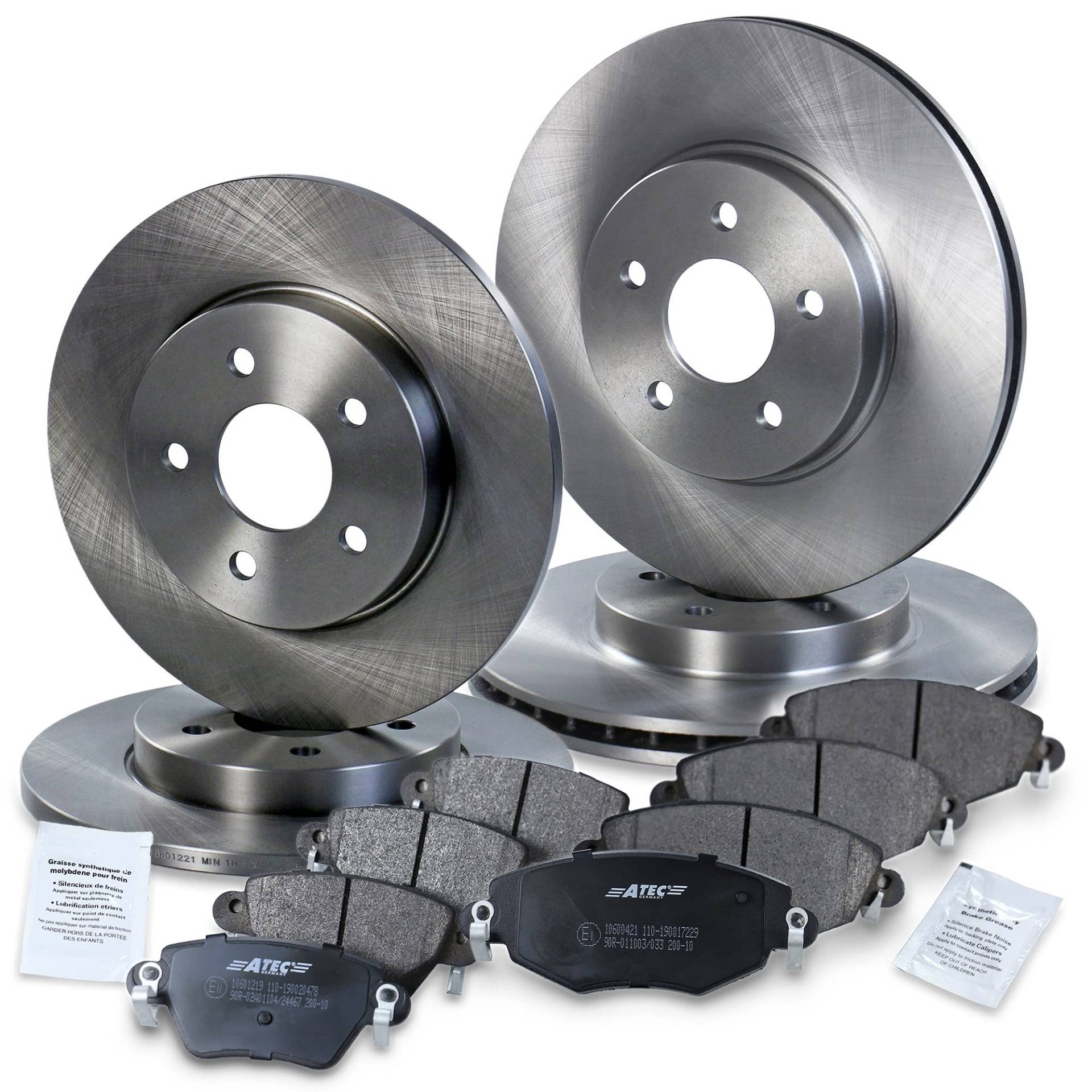 Bremsenset inkl. Bremsscheiben Vorne Ø 300 mm Belüftet + Hinten Ø 280 mm Voll + Bremsbeläge Vorne & Hinten Kompatibel mit FORD MONDEO Mk3 (B5Y) (B4Y) (BWY), JAGUAR X-TYPE (X400) von ATEC Germany