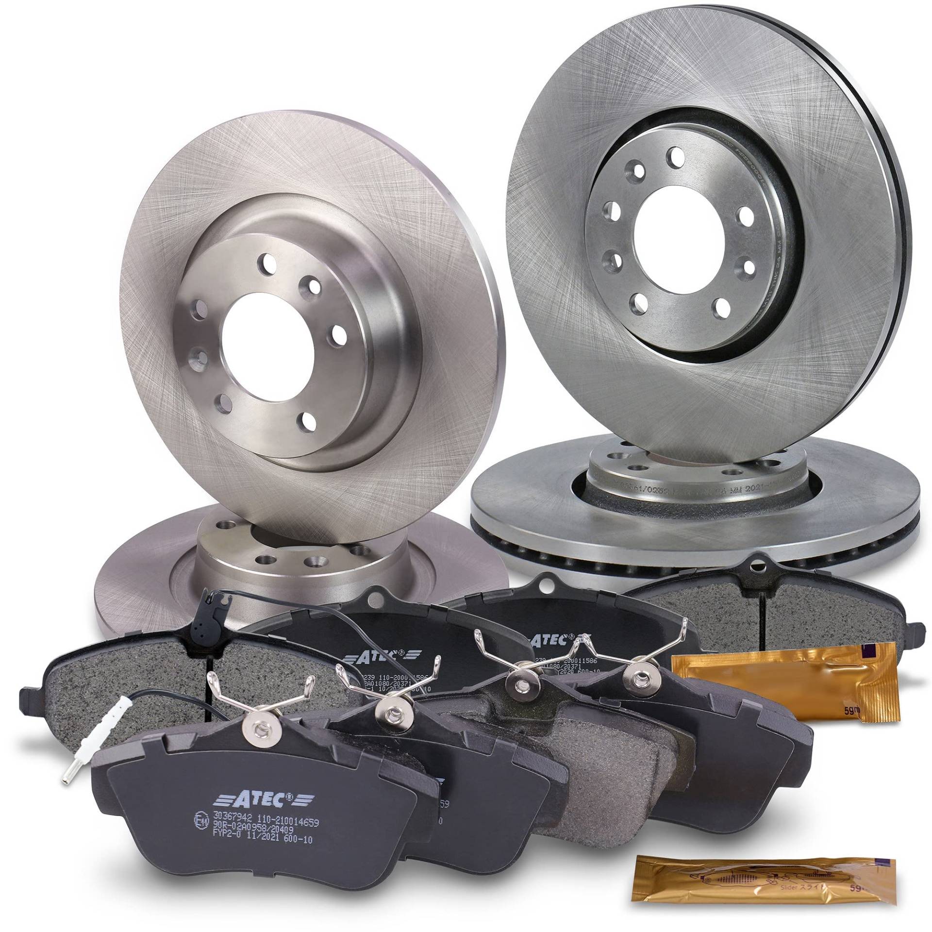 Bremsenset inkl. Bremsscheiben Vorne Ø 304mm Belüftet+ Hinten Ø 290mm Voll+Bremsbeläge Vorne & Hinten Kompatibel mit CITROËN JUMPY (VF7), FIAT SCUDO (270_, 272_), PEUGEOT EXPERT (VF3A_, VF3U_, VF3X_) von ATEC Germany