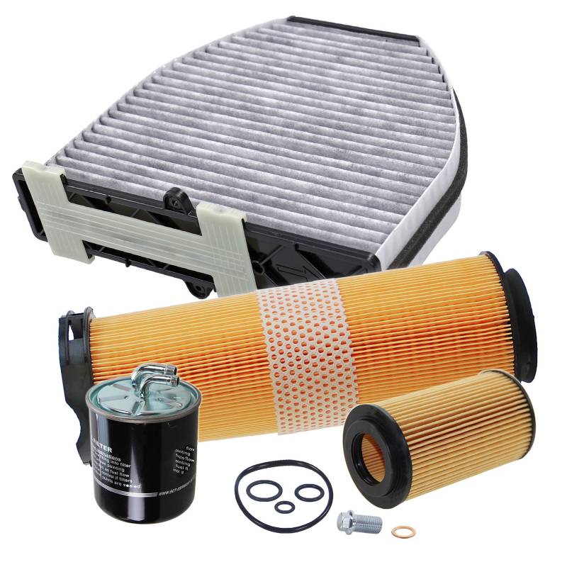 BESTPRICE Inspektionspaket Filterset mit 1x Ölfilter, 1x Luftfilter, 1x Innenraumfilter (Aktivkohle), 1x Kraftstofffilter, Kompatibel mit MERCEDES-BENZ C-Klasse (W204), C-Klasse T-Model (S204) von ENVA MADE FOR QUALITY