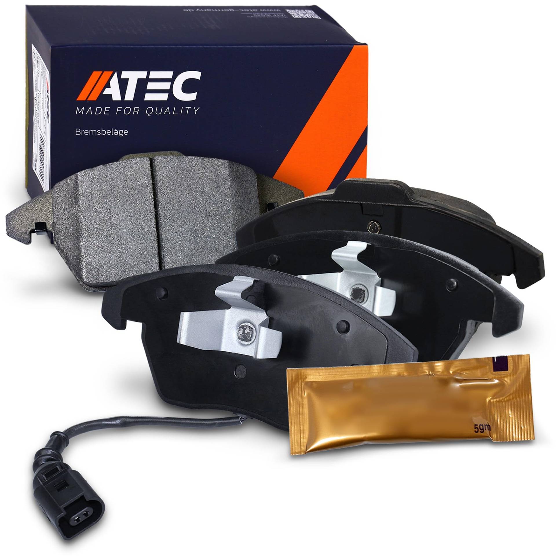 ATEC Germany Bremsbelagsatz Vorderachse inkl. Verschleißwarnkontakt Bremsbeläge Bremsklötze vorne mit Warnkontakt Verschleißanzeige, 4 Stück ATEC Germany Bremsbelagsatz Vorderachse inkl. Verschleißwarnkontakt Bremsbeläge Bremsklötze vorne mit Warnkontakt Verschleißanzeige, 4 Stück von ATEC Germany
