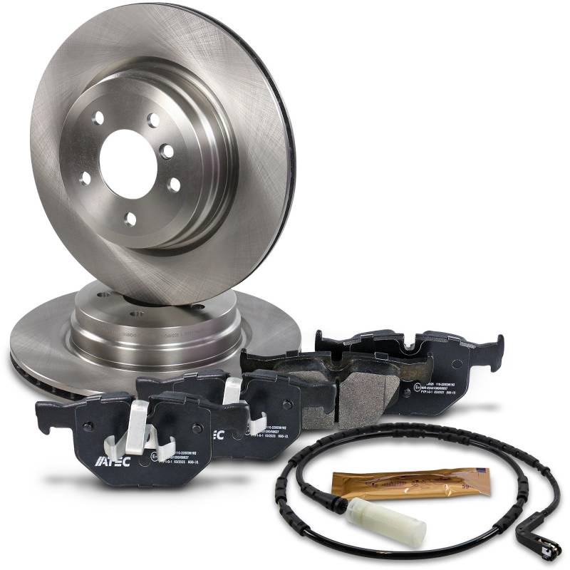 BESTPRICE Bremsenset Hinterachse inkl. Bremsscheiben Ø 336 mm Belüftet + Bremsbeläge hinten + Verschleißkontakt, Kompatibel mit BMW 3 (E90), 3 Cabrio (E93), 3 Coupe (E92), 3 Touring (E91) von BESTPRICE