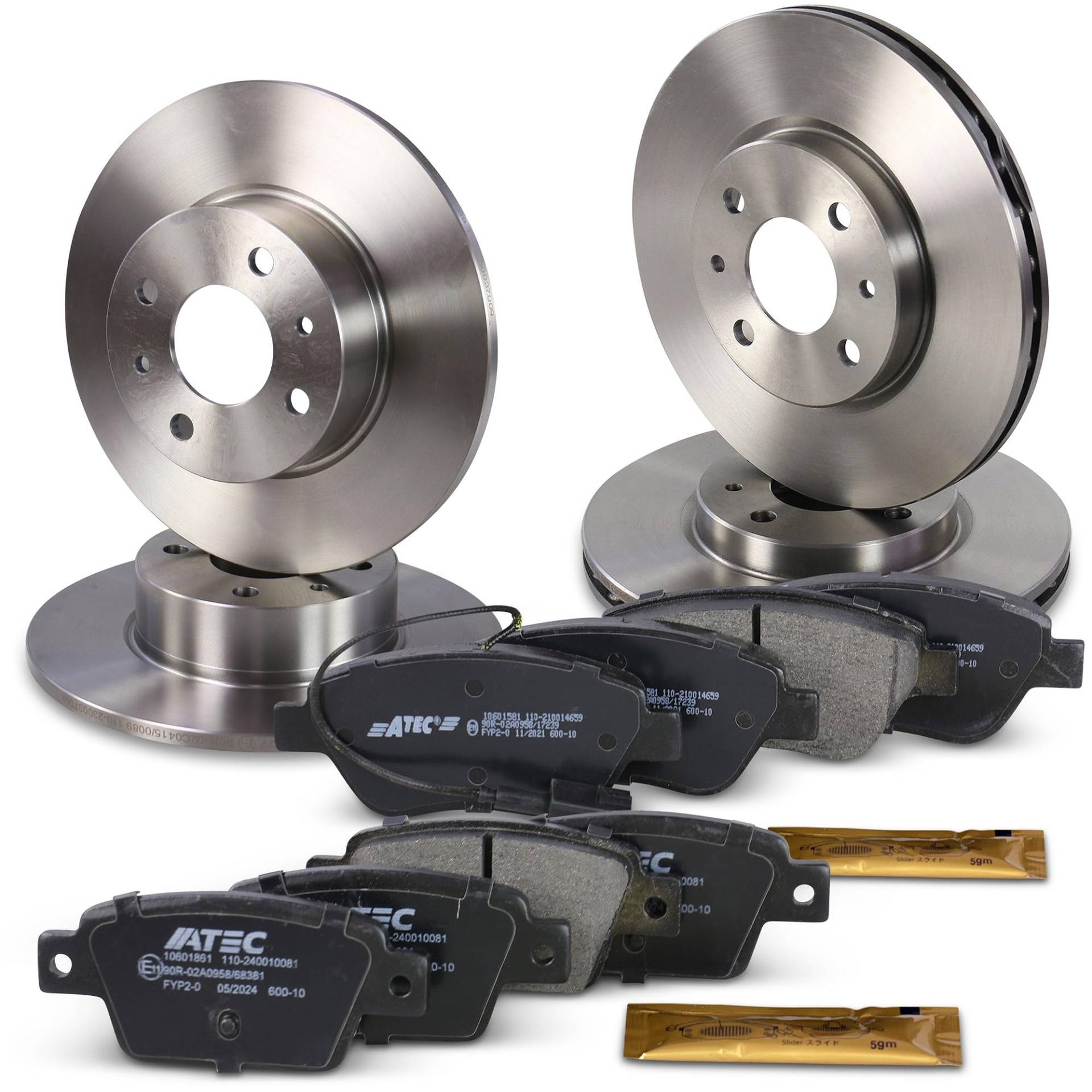 Bremsenset inkl. Bremsscheiben Vorne Ø 257,5 mm + Hinten Ø 251,5 mm + Bremsbeläge Vorne und Hinten, Passend für FIAT BRAVO II (198_), STILO (192_), STILO Multi Wagon (192_) von ATEC Germany