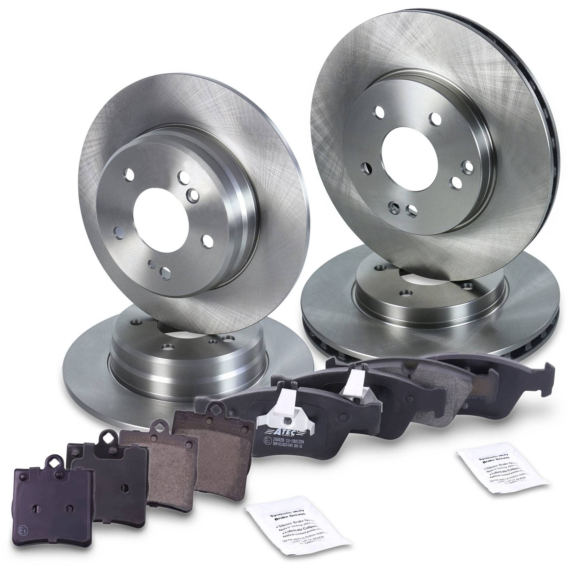 Bremsenset inkl. Bremsscheiben Vorne Ø 288 mm + Hinten Ø 278 mm + Bremsbeläge Vorne und Hinten, Passend für MERCEDES-BENZ C-Klasse (W202)(S202), CLK (C208) (A208), E-Klasse (W210), SLK (R170) von ATEC Germany