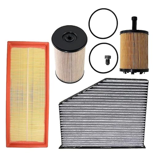 BESTPRICE Inspektionspaket Filterset mit 1x Luftfilter, 1x Innenraumfilter (Pollenfilter) mit Aktivkohle, 1x Ölfilter, 1x Kraftstofffilter, 1x Ölablassschraube mit Dichtung von BESTPRICE