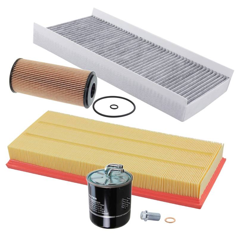 Inspektionspaket SET B 1x Luftfilter 1x Innenraumfilter (Pollenfilter) mit Aktivkohle 1x Ölfilter 1x Kraftstofffilter 1x Ölablass-Schraube 1x Dichtring für Ölablass-Schraube von ENVA MADE FOR QUALITY