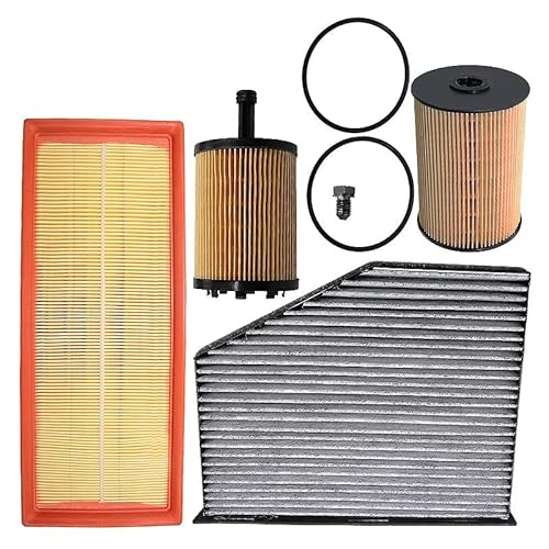 BESTPRICE Inspektionspaket Filterset mit 1x Luftfilter, 1x Innenraumfilter (Pollenfilter) mit Aktivkohle, 1x Ölfilter, 1x Kraftstofffilter, 1x Ölablassschraube mit Dichtung von BESTPRICE