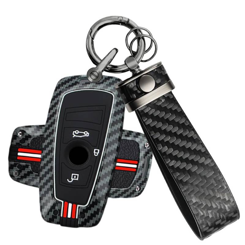 ATFIGII Schlüsselhülle Autoschlüssel Hülle kompatibel mit BMW 1er 2er 3er 4er 5er 6er 7er X3 X4 M2 M3 M4 M5 M6 F30 F31 Schlüsselschutz Cover mit Schlüsselanhänger Keyless 3 Tasten A-Schwarz von ATFIGII