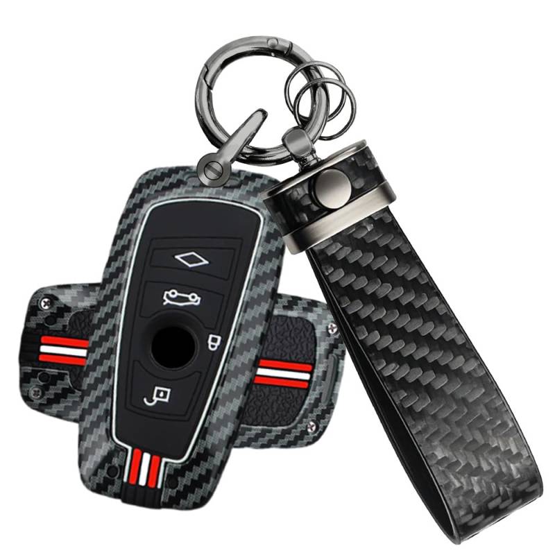 ATFIGII Schlüsselhülle Autoschlüssel Hülle kompatibel mit BMW 1er 2er 3er 4er 5er 6er 7er X3 X4 M2 M3 M4 M5 M6 F30 F31 Schlüsselschutz Cover mit Schlüsselanhänger Keyless 4 Tasten A-Schwarz von ATFIGII