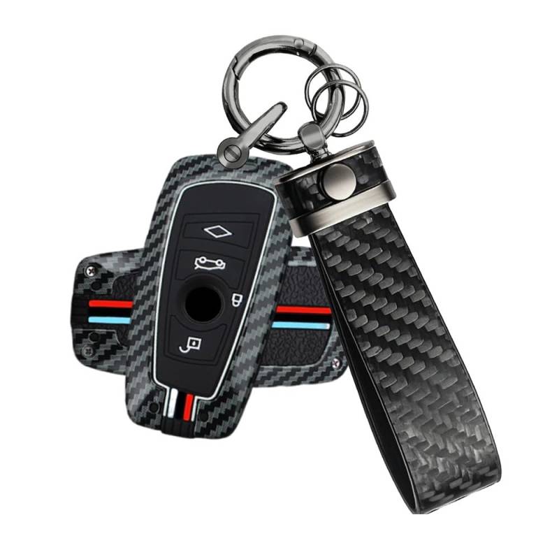 ATFIGII Schlüsselhülle kompatibel mit BMW 1er 2er 3er 4er 5er 6er 7er X3 X4 M2 M3 M4 M5 M6 F30 F31 Autoschlüsselhülle Kohlenstoff-Muster Schutz mit Schlüsselanhänger Keyless 4 Tasten A-Schwarz von ATFIGII