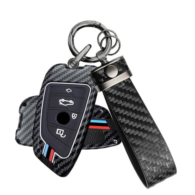 ATFIGII Schlüsselhülle kompatibel mit BMW 2er MPV 5er G30 G31 6er GT 7er G11 G12 M5 X1 X3 X4 X5 X5M X6 AutoSchlüsselhülle Metalll Schutz mit Schlüsselanhänger Keyless 4 Tasten B-Rhombisch von ATFIGII