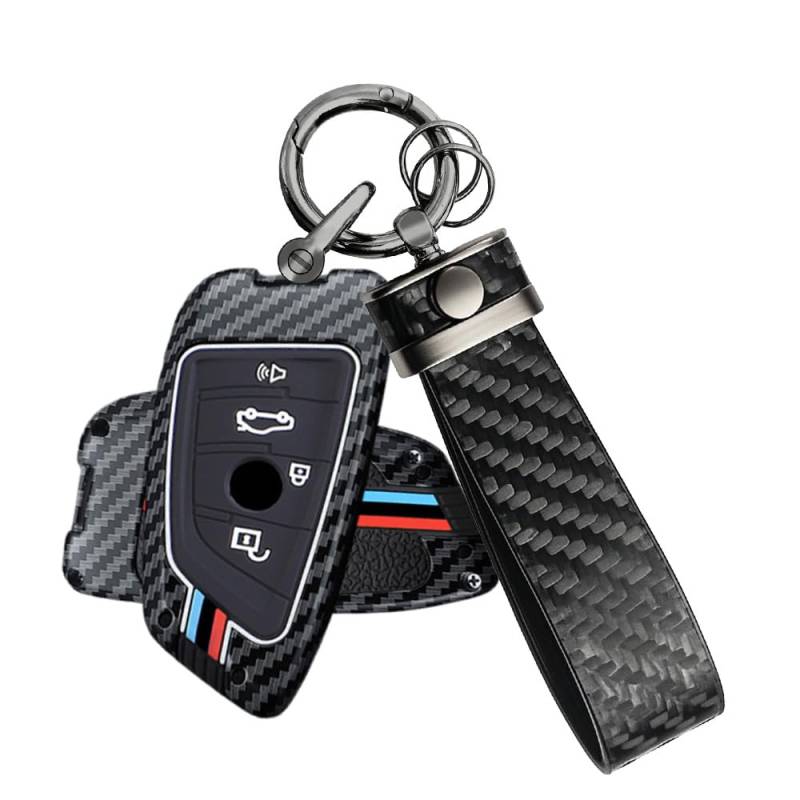 ATFIGII Schlüsselhülle kompatibel mit BMW 2er MPV 5er G30 G31 6er GT 7er G11 G12 M5 X1 X3 X4 X5 X5M X6 AutoSchlüsselhülle Metalll Schutzhülle mit Schlüsselanhänger Keyless 4 Tasten B-Horn von ATFIGII