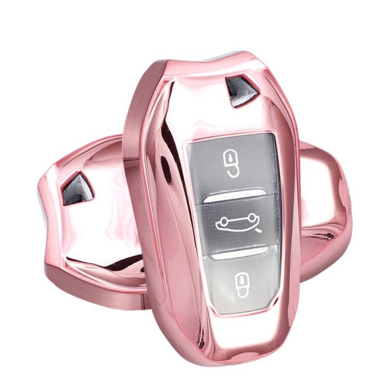 ATFIGII Schlüsselhülle kompatibel mit Peugeot 208 308 508 3008 5008 Autoschlüssel Hülle kompatibel mit Citroen C4 Picasso DS3 C3 Hülle TPU Schlüsselschutz Keyless 3 Tasten Rosa-Transparent von ATFIGII