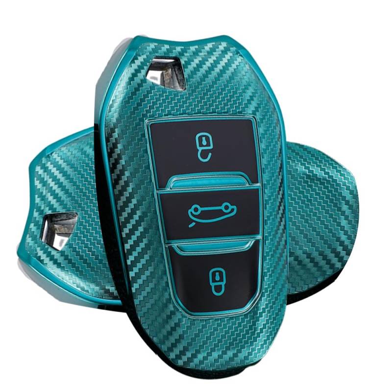 ATFIGII Schlüsselhülle kompatibel mit Peugeot 208 308 508 3008 5008 Autoschlüssel Hülle für Opel Crossland X Astra ST Schlüsselschutz TPU Schlüsseletui Keyless 3 Tasten Green-KohlefaserTextur von ATFIGII