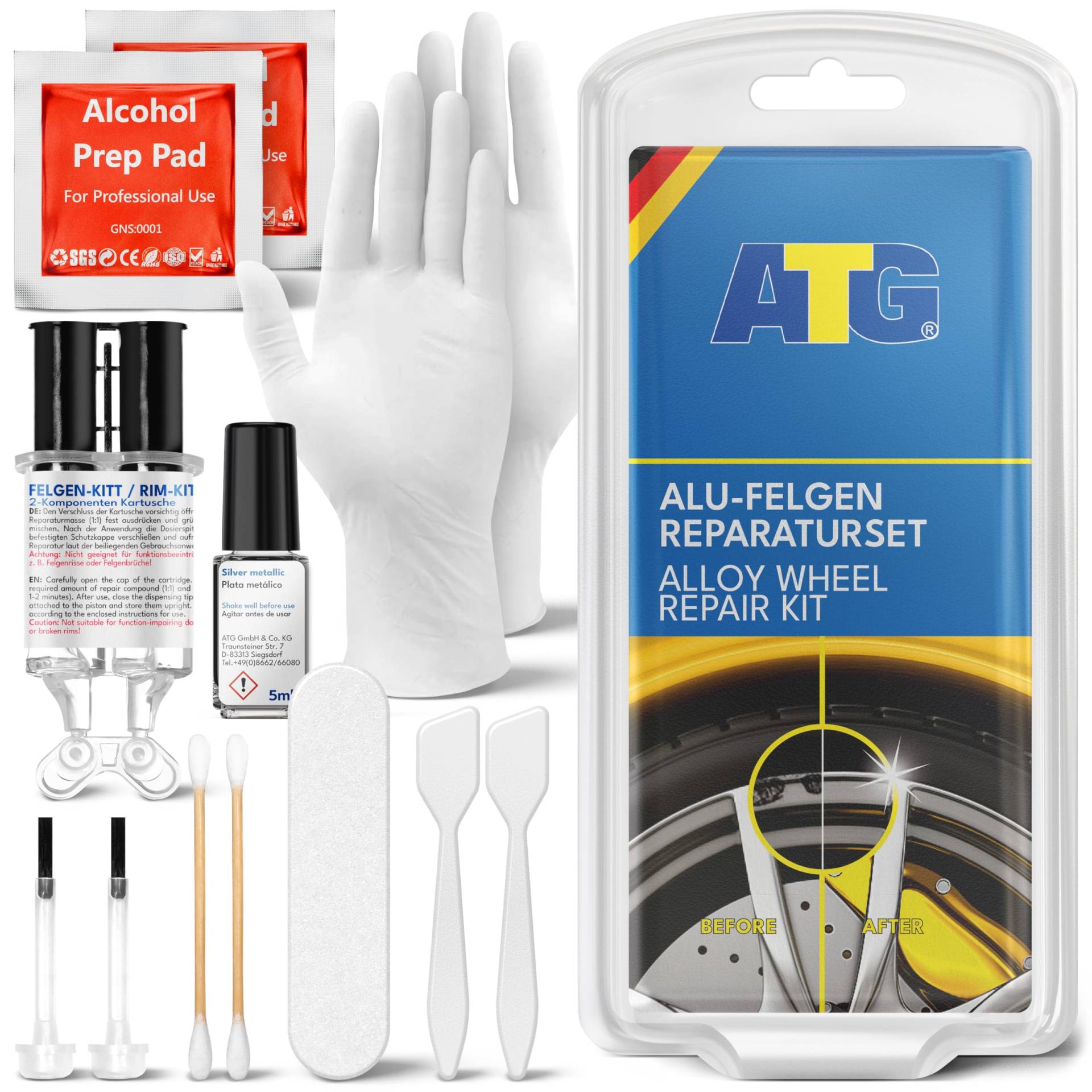 ATG Autozubehör-Teile-Gerl- ALU-FIX Alu-Felgen-Reparaturset – Alufelgen schnell und einfach reparieren – inkl. Lackstift – 13tlg, Silber Metallic ATG Autozubehör-Teile-Gerl- ALU-FIX Alu-Felgen-Reparaturset – Alufelgen schnell und einfach reparieren – inkl. Lackstift – 13tlg, Silber Metallic von ATG