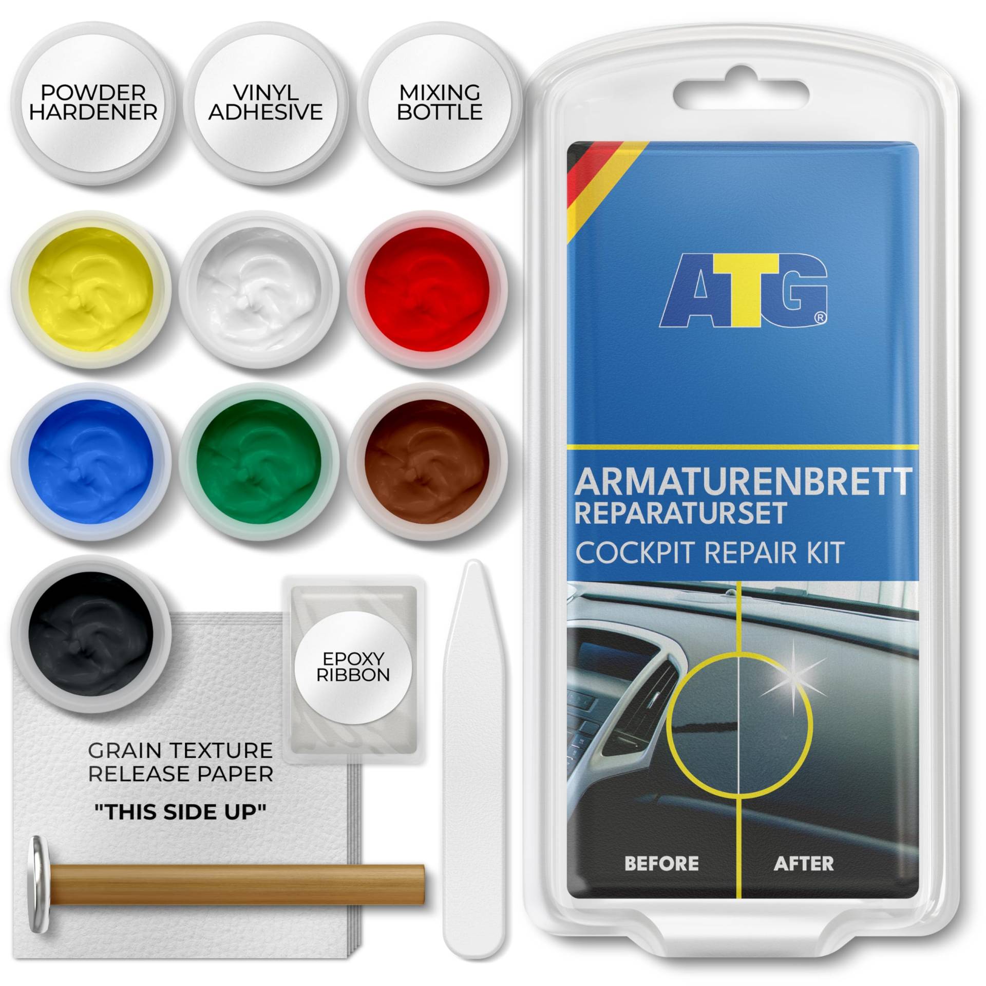 ATG® Armaturenbrett Reparaturset – Cockpit Kratzer entfernen leicht gemacht | Brandloch - Montageloch Reparaturset von ATG