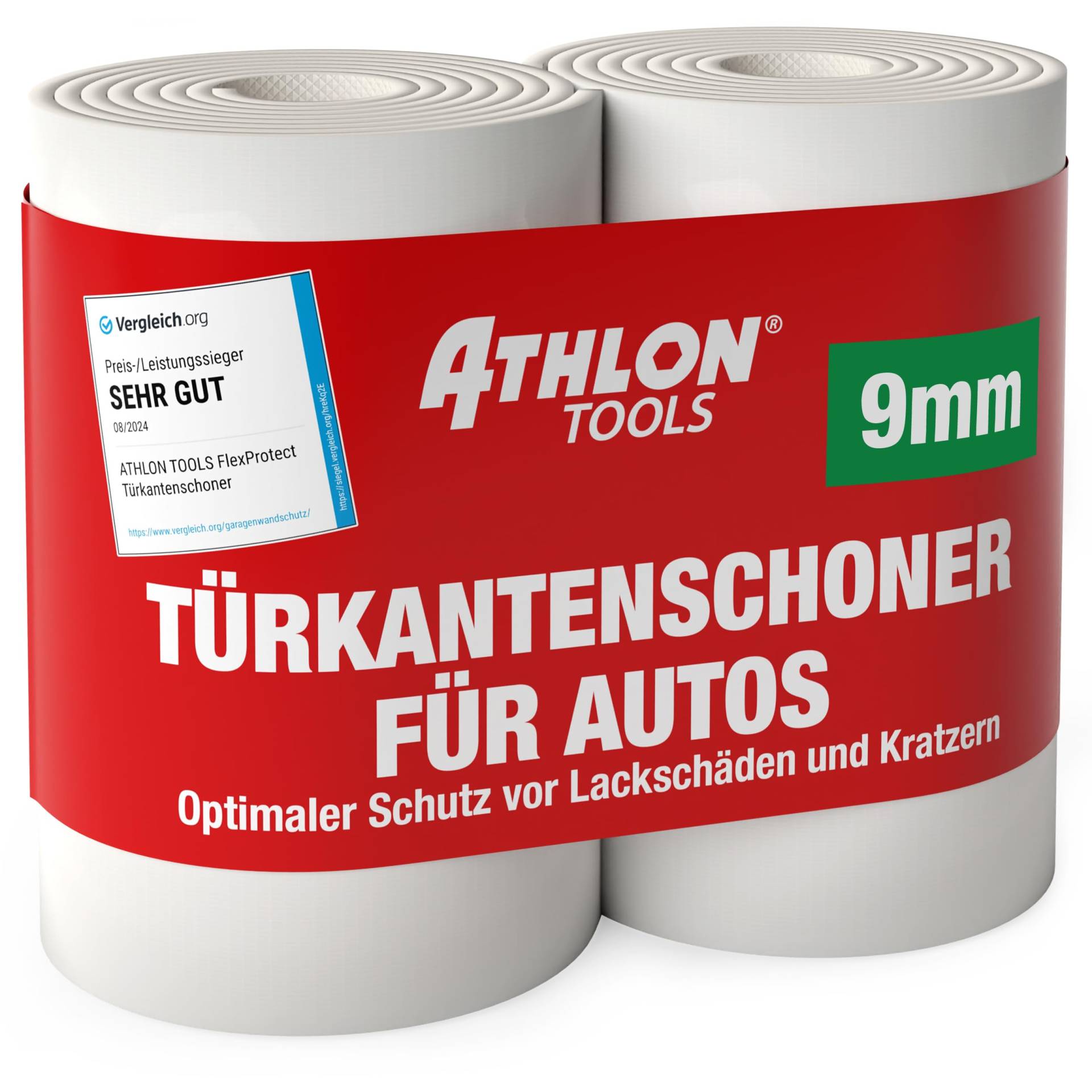 ATHLON TOOLS 2X FlexProtect Garagen-Wandschutz - je 2 m lang - Extra Dicker Auto-Türkantenschutz, Selbstklebend, Schaumstoff-Polster, Wasserabweisend von ATHLON TOOLS