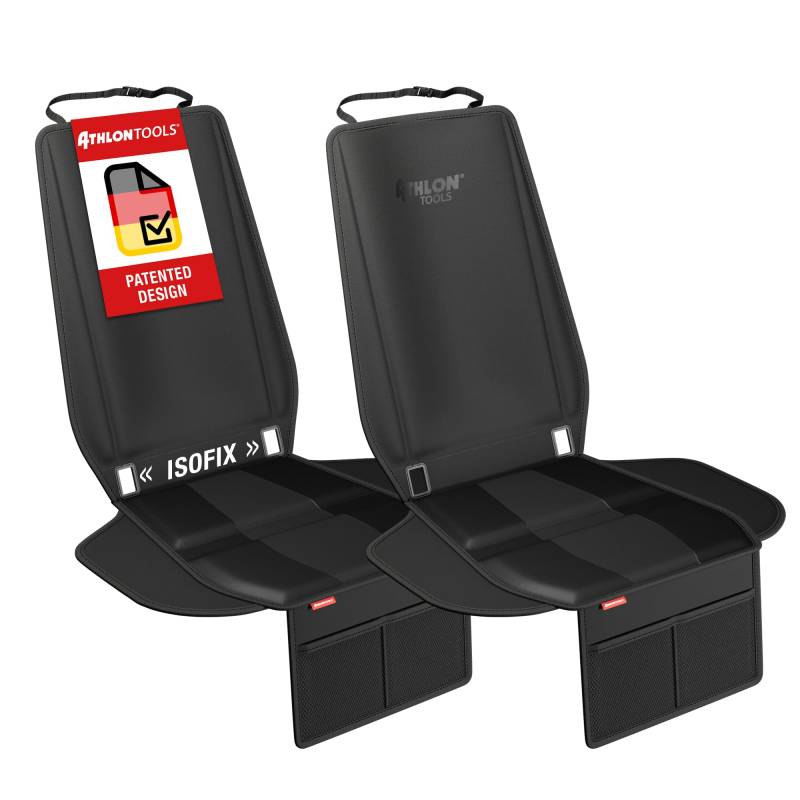 ATHLON TOOLS 2X Kindersitz-Unterlage mit Seitenschutz - Optimale Passform - Isofix kompatibel - Dick gepolstert - für Kindersitze, Babyschalen und Sitzerhöhungen - Patentiertes Design von ATHLON TOOLS