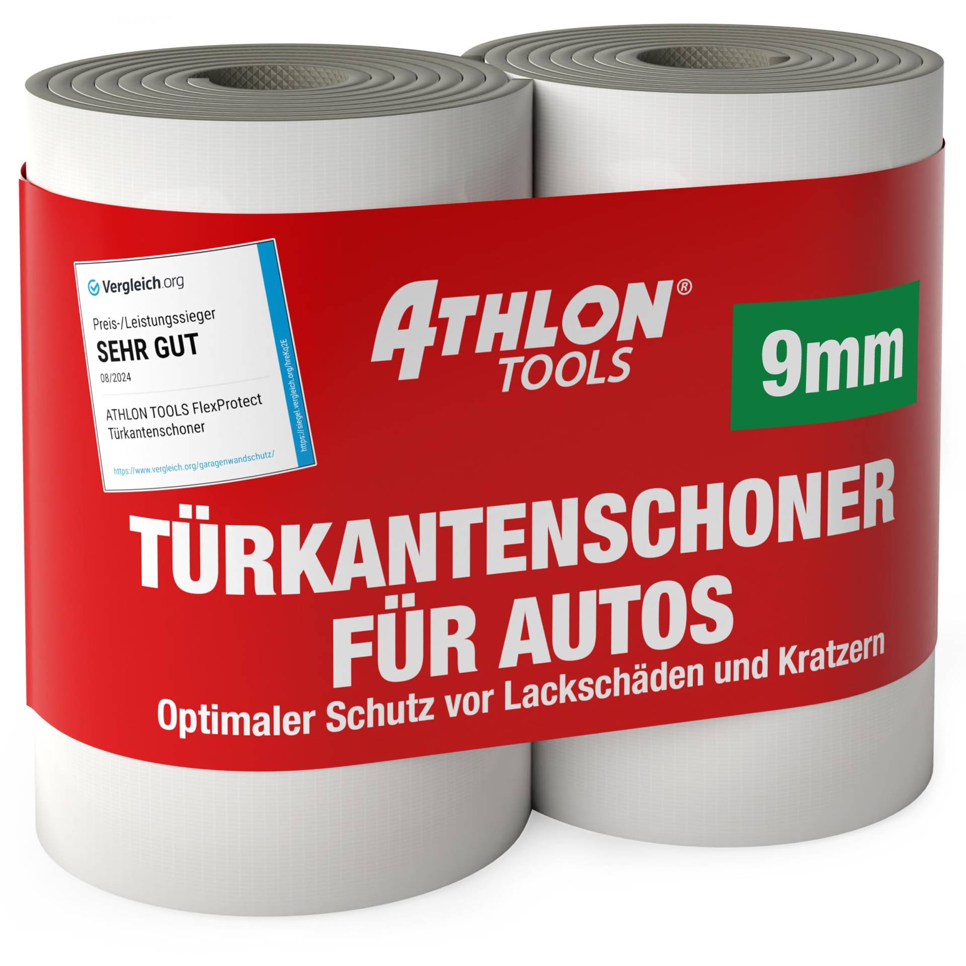 ATHLON TOOLS 2X FlexProtect Garagen-Wandschutz - je 2 m lang - Extra Dicker Auto-Türkantenschutz, Selbstklebend, Schaumstoff-Polster, Wasserabweisend von ATHLON TOOLS