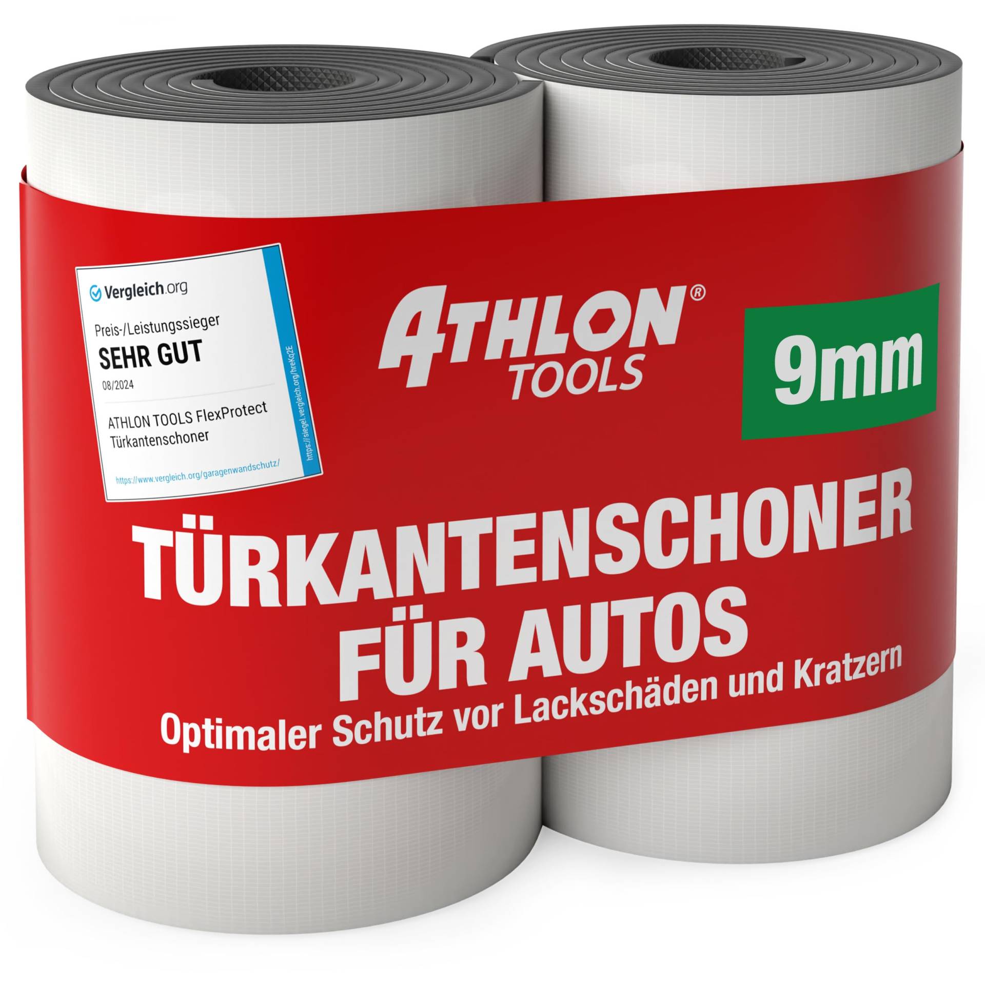 ATHLON TOOLS 2X Auto-Türkantenschutz (9mm) FlexProtect - je 2 m lang - Extra Dicker Türkantenschoner, selbstklebend, wasserabweisend (schwarz) von ATHLON TOOLS