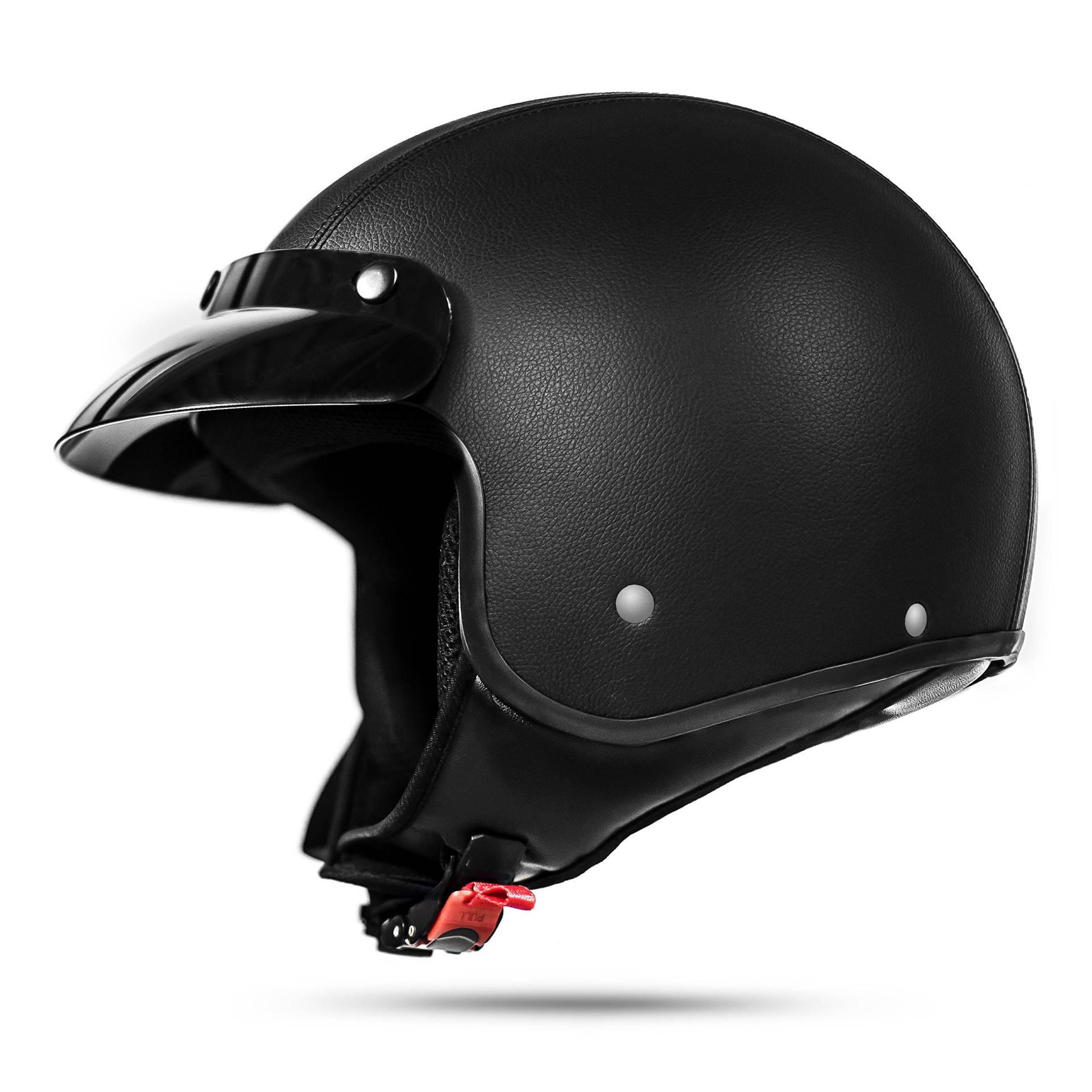ATO Moto Classic Kunstleder Jethelm in Schwarz matt - extrem leicht - aktuelle Sicherheitsnorm ECE 2205 - Größe: S 55-56cm ATO Moto Classic Kunstleder Jethelm in Schwarz matt - extrem leicht - aktuelle Sicherheitsnorm ECE 2205 - Größe: S 55-56cm von ATO Moto