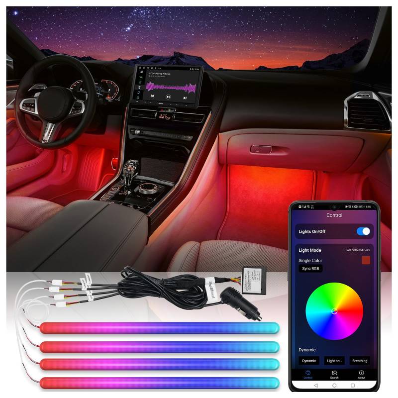 ATOTO LED Innenbeleuchtung Auto mit App-Steuerung, 160 LEDs RGB LED Strip Innenraumbeleuchtung Auto Zubehör mit 16 Millionen Farben Schaltbar, Musikmodi Sie ändert Sich mit dem Klang, CI-FLT01 von ATOTO