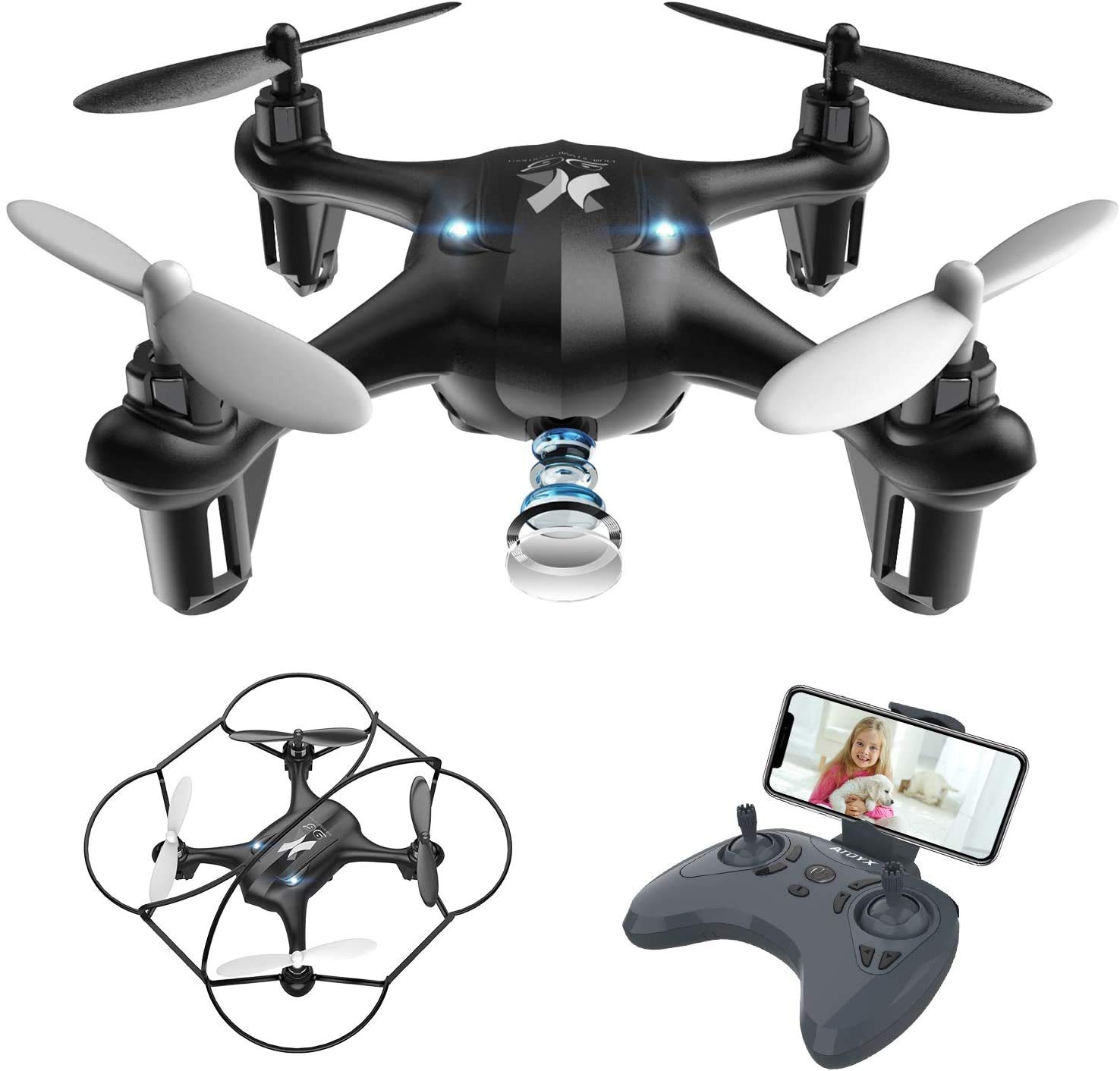 Atoyx AT-96 Drohne mit HD-Kamera Hubschrauber FPV Flugzeug Mini WiFi Drohne Quadcopter mit Headless Mode Flugzeug Mini Fernbedienung Geschenk für Kinder oder Anfänger – Schwarz von ATOYX