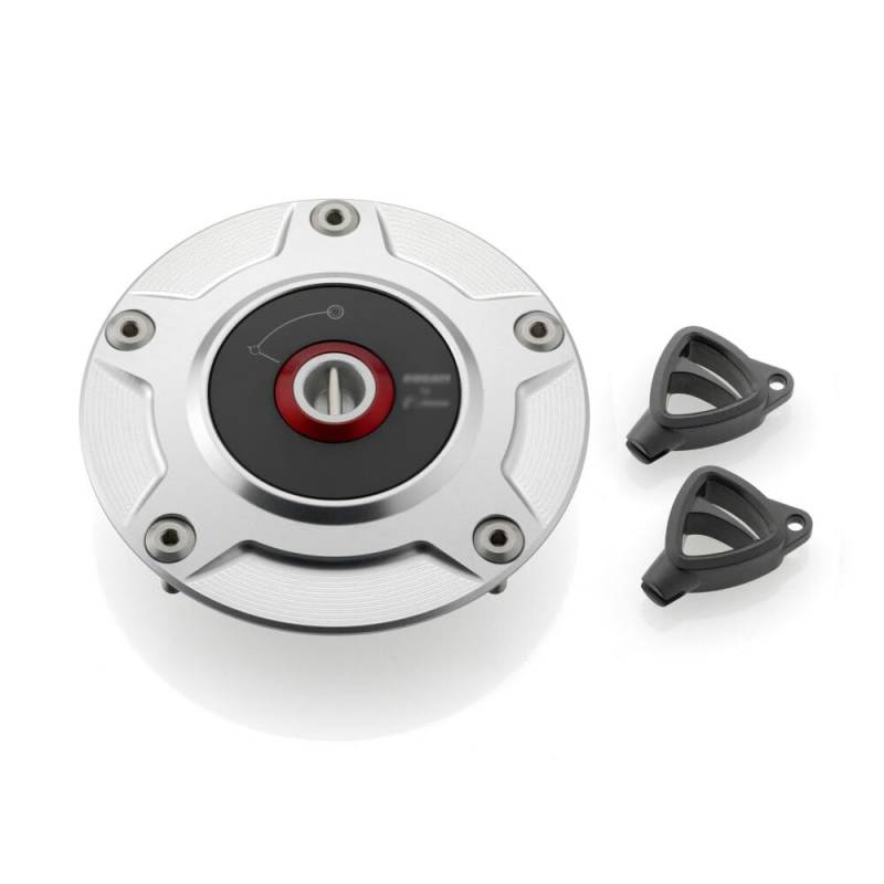 Tankdeckel für Motorrad/Passend for Ducati Diavel V4 2023 Streetfighter V2 Panigale 1199 1299 899 959 CNC-Motorrad-Tankdeckel mit Schlüssel-Airbox-Abdeckung(Silver Rizoma-Logo) von ATPONCX