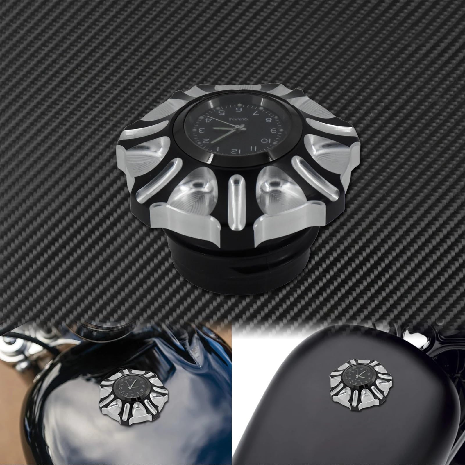 Tankdeckel für Motorrad Motorrad Kraftstoff Gas Tank Abdeckung Mit Uhren Öl Tank Kappe/Fit for Harley Sportster XL1200 883 Dyna FXDF Softail FXBB FLS Touring FLHR(Fuel Tank Cap B) von ATPONCX