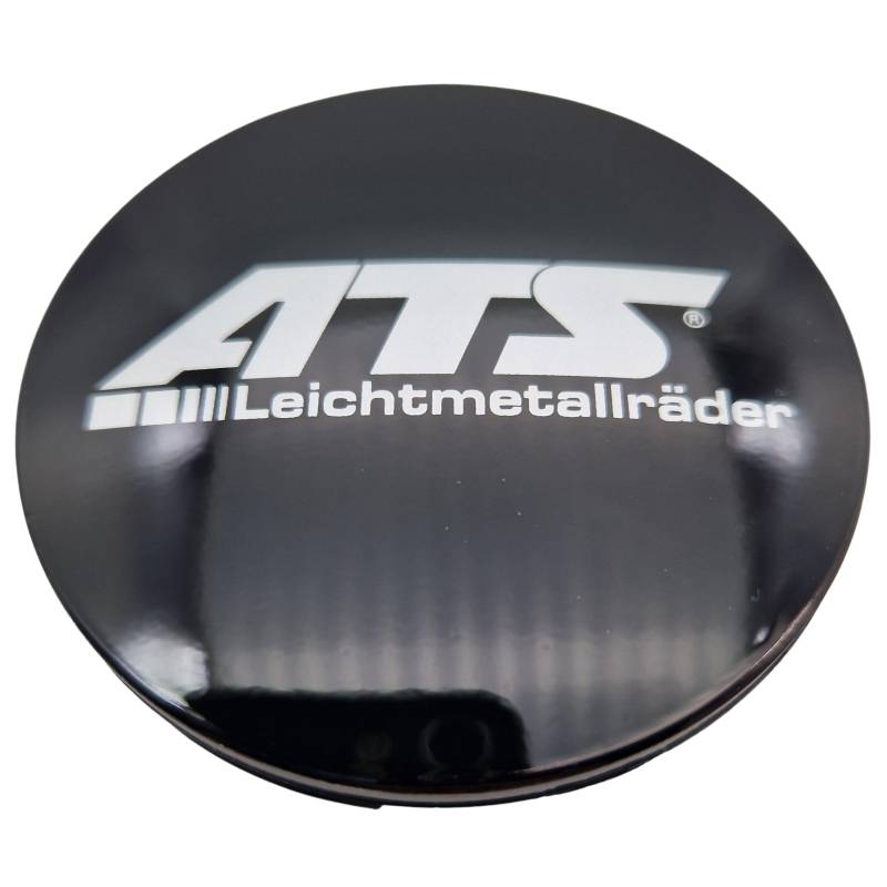 1X ATS Nabendeckel 64mm Schwarz Glanz (N32) Logo Silber- Original Felgendeckel/Nabenkappe/Hubcap von ATS