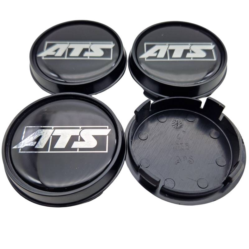 4X ATS Cup Nabendeckel 56mm Schwarz Glanz (N1056) Logo Silber- Original Felgendeckel/Nabenkappe/Hubcap von ATS
