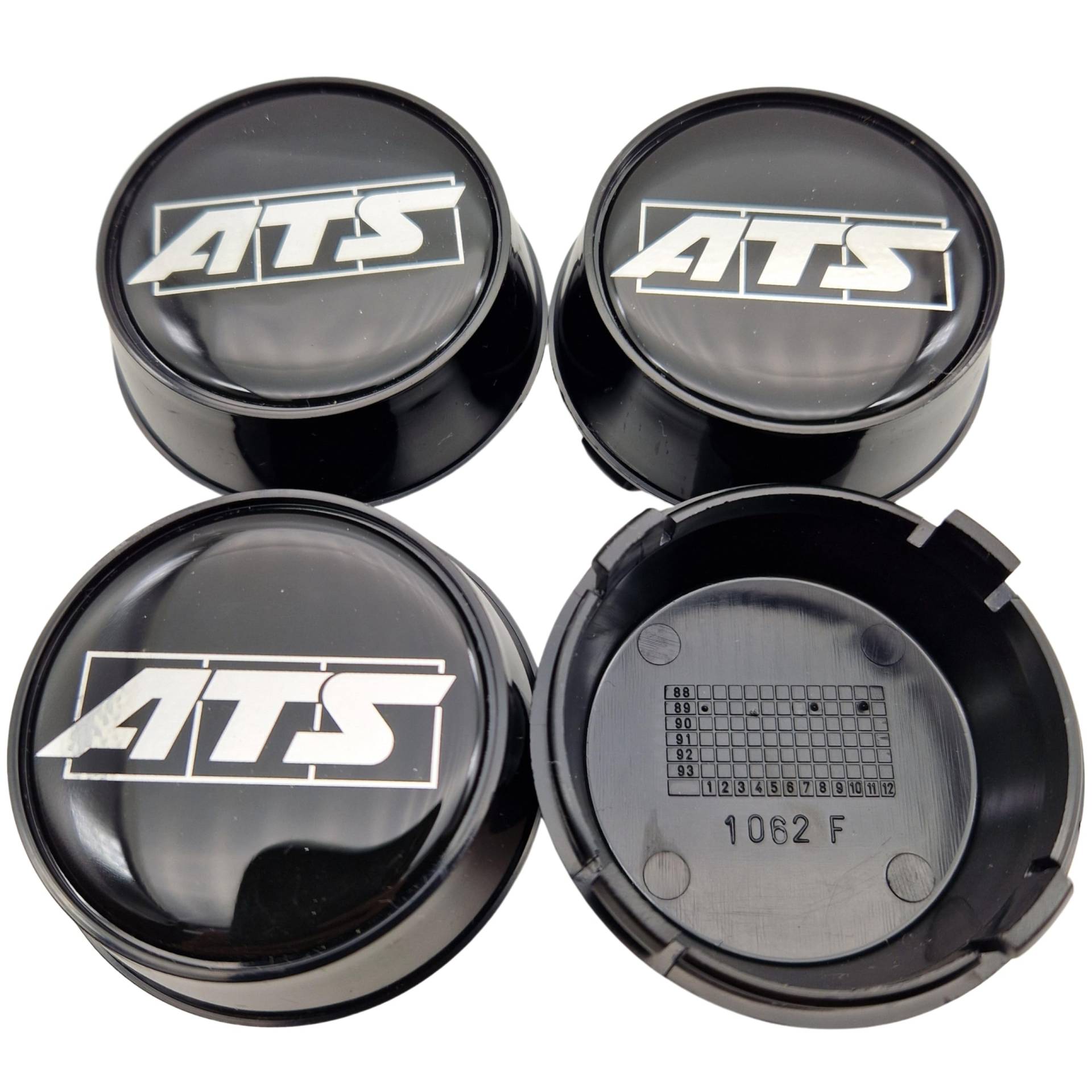 4X ATS Cup Nabendeckel 62mm Schwarz Glanz (N1062) Logo Silber- Original Felgendeckel/Nabenkappe/Hubcap von ATS