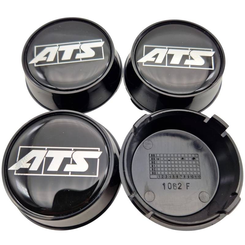 4X ATS Cup Nabendeckel 62mm Schwarz Glanz (N1062) Logo Silber- Original Felgendeckel/Nabenkappe/Hubcap von ATS