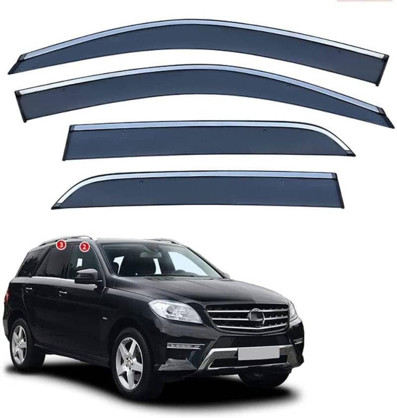 Seitenfenster-Windabweiser für Benz M Class W166 2012-2019,Premium Regenabweisern Set,Geräuschreduzierender UV-Schut Wetterschutz Rauchabweiser von ATTLGR