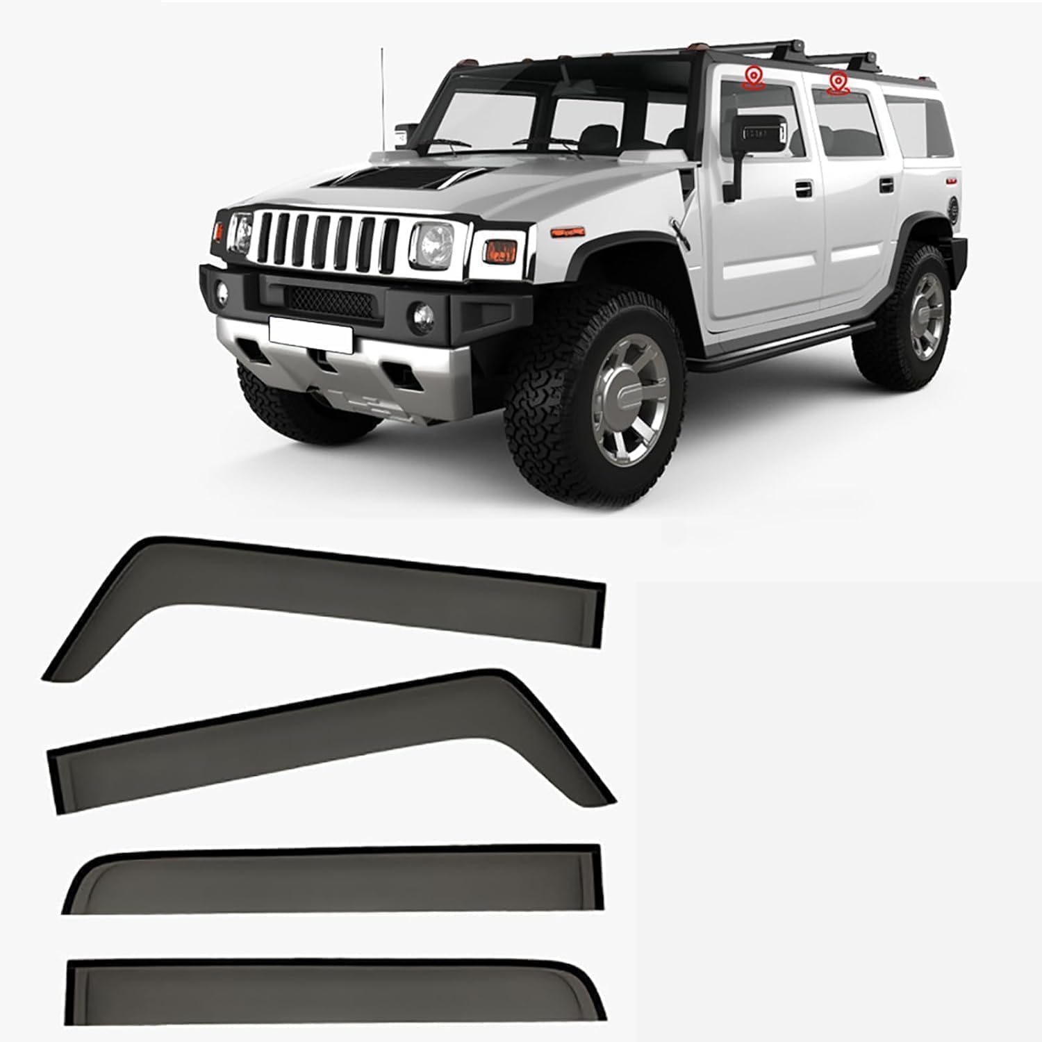 Seitenfenster-Windabweiser für Hummer H2 MK1 2003-2009,Premium Regenabweisern Set,Geräuschreduzierender UV-Schut Wetterschutz Rauchabweiser Seitenfenster-Windabweiser für Hummer H2 MK1 2003-2009,Premium Regenabweisern Set,Geräuschreduzierender UV-Schut Wetterschutz Rauchabweiser von ATTLGR