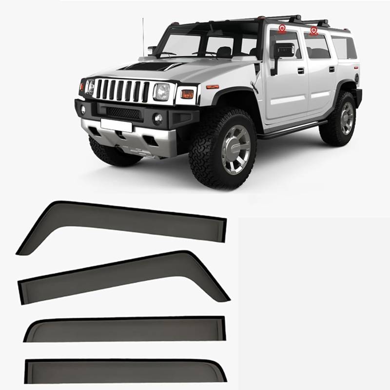 Seitenfenster-Windabweiser für Hummer H2 MK1 2003-2009,Premium Regenabweisern Set,Geräuschreduzierender UV-Schut Wetterschutz Rauchabweiser von ATTLGR