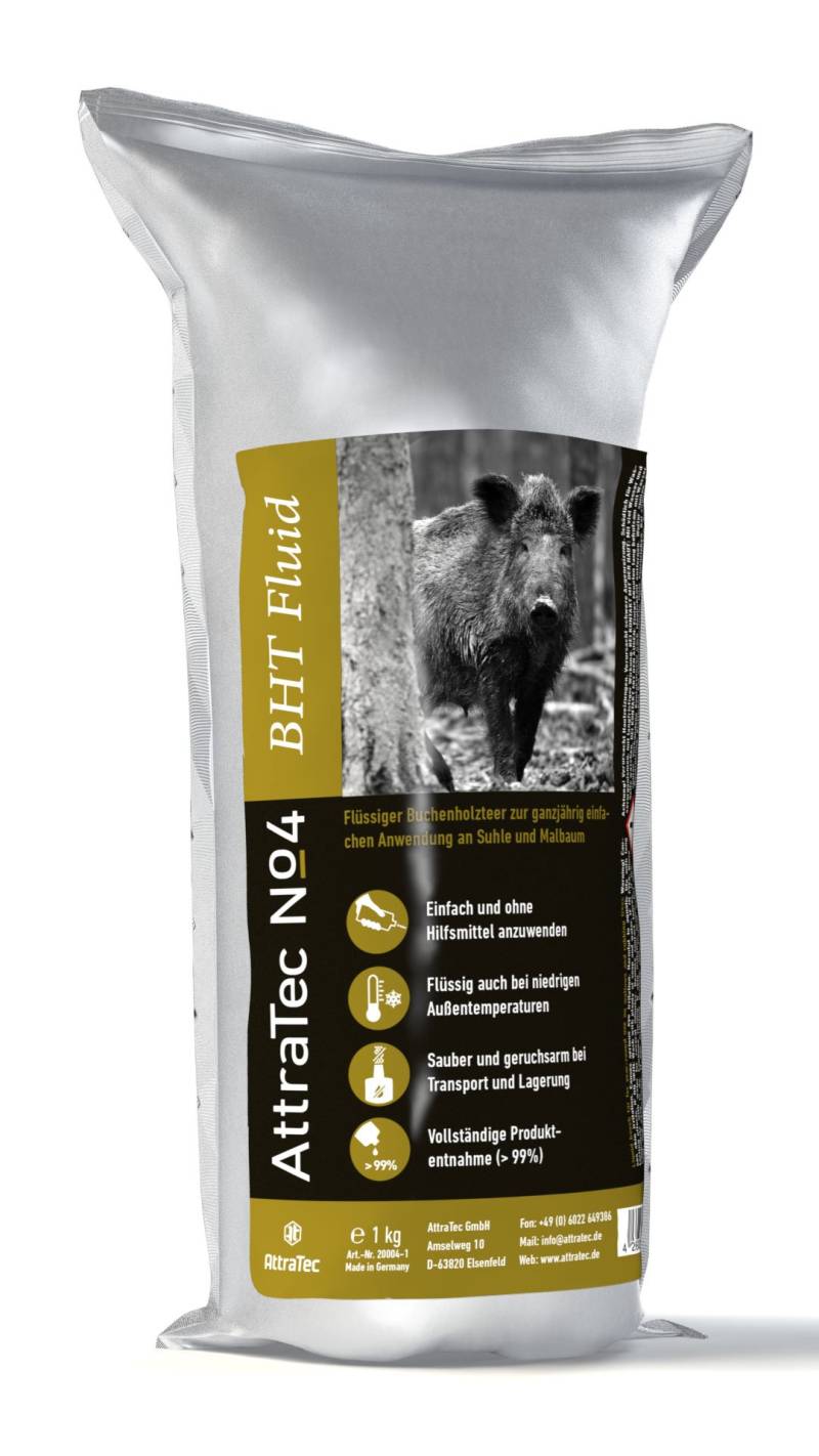 AttraTec No 4 BHT Fluid, Lockmittel für Schwarzwild und Rotwild, modifizierter Buchenholzteer, 1kg Flasche von ATTRATEC