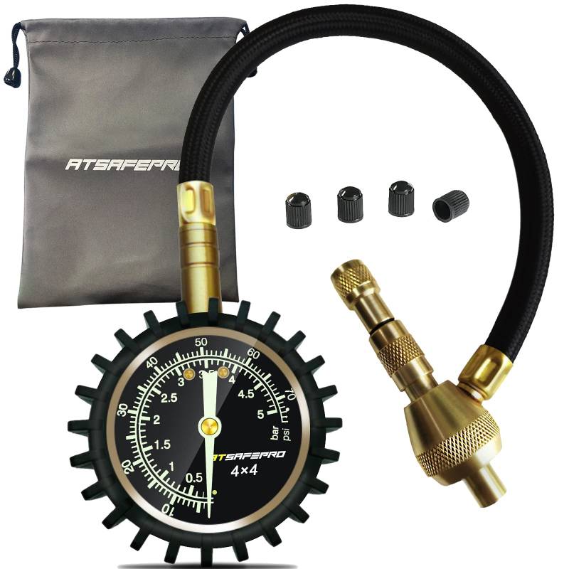 ATsafepro 2 in 1 Reifendruckprüfer Ablass Luftdruckprüfer 75Psi, Professional Rapid Reifen Deflator Reifendruckmesser 75Psi für 4X4 großes Offroad Zubeh von ATsafepro