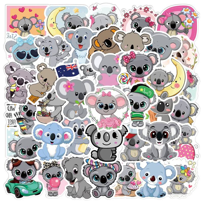 AUCEKO 50 Stück Aufkleber Pack Koala Koala Bär Tier Sticker Set wasserdichte Vinyl Sticker für Laptop Kinder Autos Motorrad Fahrrad Skateboard Gepäck Koffer Computer Aufkleber Graffiti Decal von AUCEKO