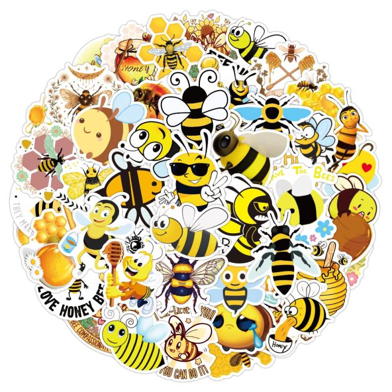 AUCEKO 50 Stück Aufkleber Pack Biene Bee Sticker Set wasserdichte Vinyl Sticker für Laptop Kinder Autos Motorrad Fahrrad Skateboard Gepäck Koffer Computer Aufkleber Graffiti Decal von AUCEKO