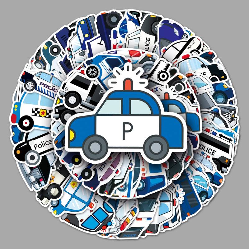 AUCEKO 50 Stück Polizeiautos Aufkleber Pack Police Car Sticker Set wasserdichte Vinyl Sticker für Laptop Kinder Autos Motorrad Fahrrad Skateboard Gepäck Koffer Computer Aufkleber Graffiti Decal von AUCEKO