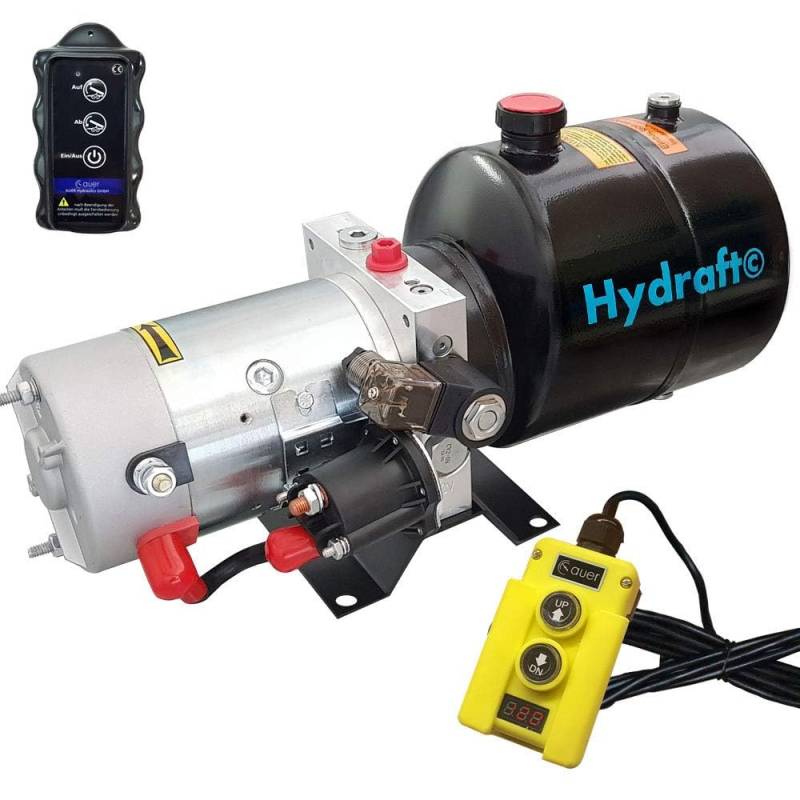 Auer, Hydraulikaggregat, Hydraulikpumpe 12 V 180 bar 2000 Watt mit 4 Liter Stahltank und Kabelfernbedienung mit Funk… (1 x Funkfernbedienung) von AUER Hydraulics