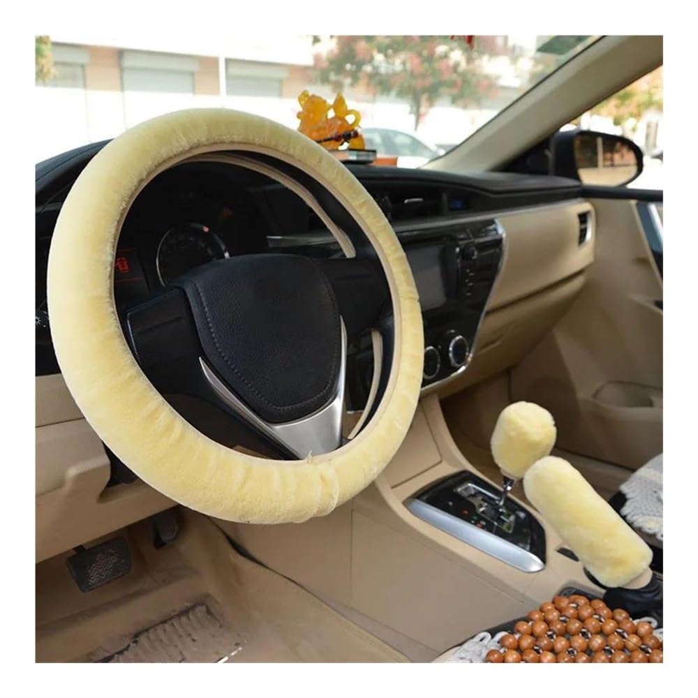 Lenkradhüllen 3-teiliges Weiches Plüsch-Frühlings-Lenkrad-Abdeckungs-Set Mit Stopphebel + Handbremse Wollbezug Winter-warmes Auto-Innenraum-Zubehör Auto Lenkradabdeckung(1 UK) von AUGUST SNOW