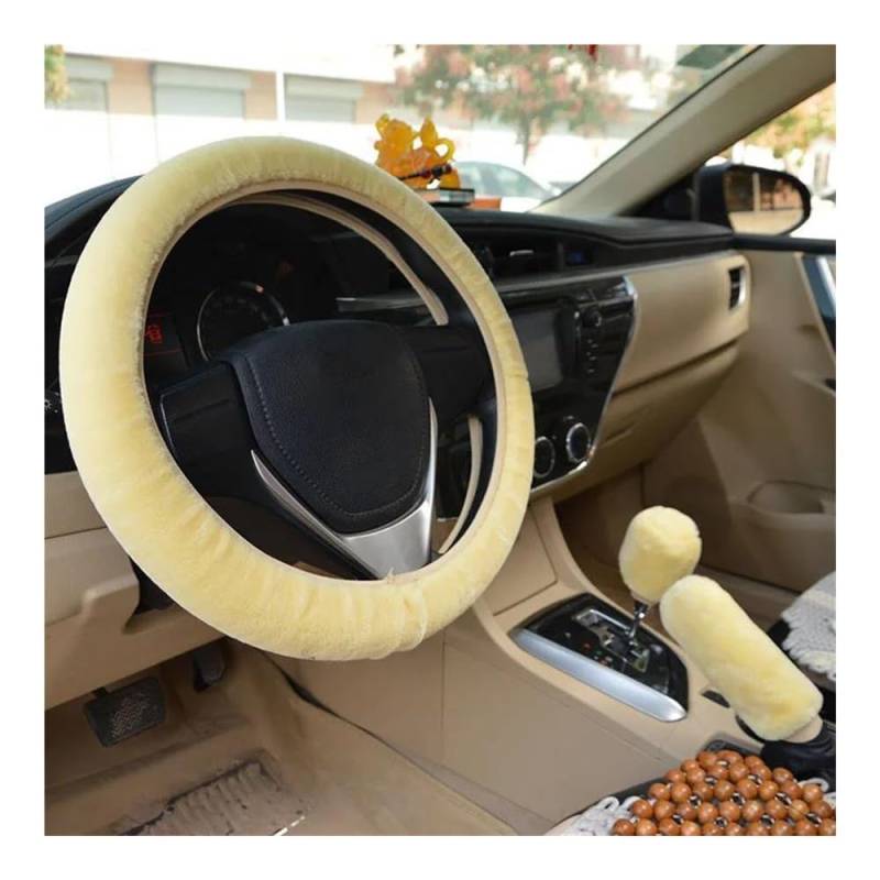 Lenkradhüllen 3-teiliges Weiches Plüsch-Frühlings-Lenkrad-Abdeckungs-Set Mit Stopphebel + Handbremse Wollbezug Winter-warmes Auto-Innenraum-Zubehör Auto Lenkradabdeckung(1 UK) von AUGUST SNOW