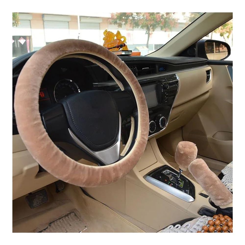 Lenkradhüllen 3-teiliges Weiches Plüsch-Frühlings-Lenkrad-Abdeckungs-Set Mit Stopphebel + Handbremse Wollbezug Winter-warmes Auto-Innenraum-Zubehör Auto Lenkradabdeckung(11 Star Yellow) von AUGUST SNOW