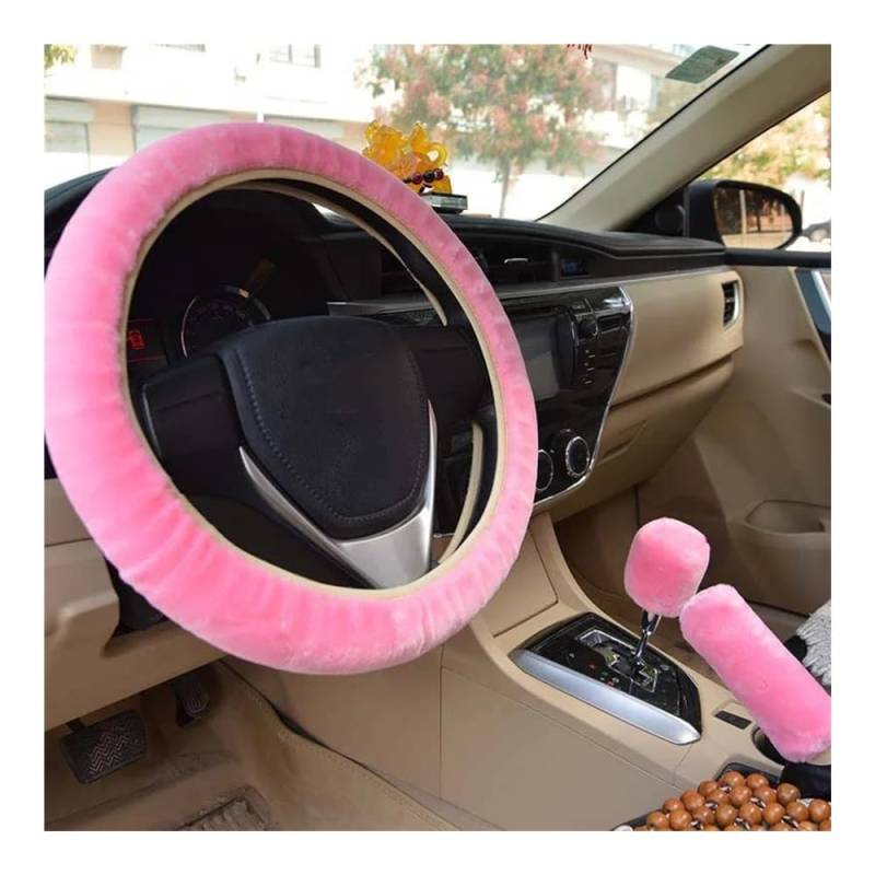 Lenkradhüllen 3-teiliges Weiches Plüsch-Frühlings-Lenkrad-Abdeckungs-Set Mit Stopphebel + Handbremse Wollbezug Winter-warmes Auto-Innenraum-Zubehör Auto Lenkradabdeckung(5) von AUGUST SNOW