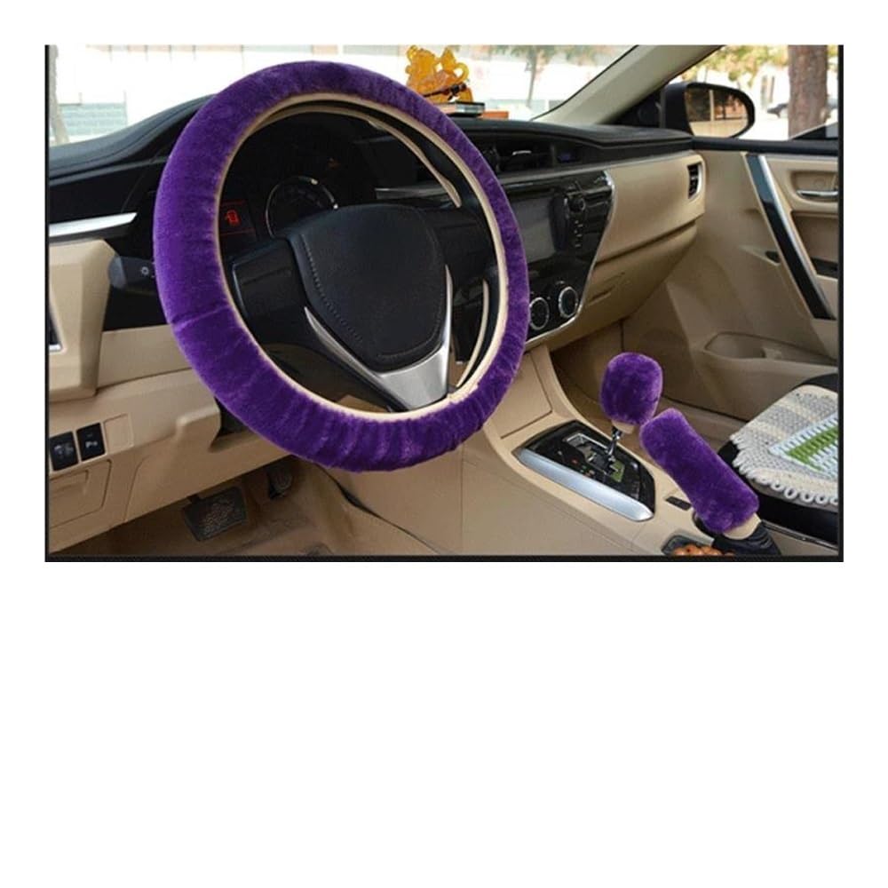 Lenkradhüllen 3-teiliges Weiches Plüsch-Frühlings-Lenkrad-Abdeckungs-Set Mit Stopphebel + Handbremse Wollbezug Winter-warmes Auto-Innenraum-Zubehör Auto Lenkradabdeckung(6) von AUGUST SNOW