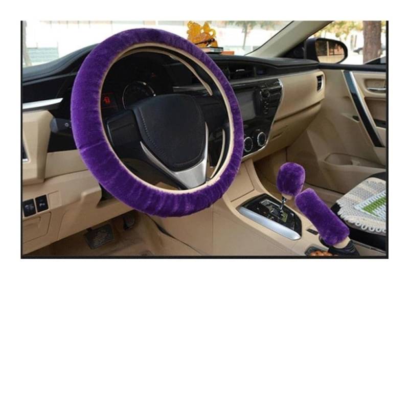 Lenkradhüllen 3-teiliges Weiches Plüsch-Frühlings-Lenkrad-Abdeckungs-Set Mit Stopphebel + Handbremse Wollbezug Winter-warmes Auto-Innenraum-Zubehör Auto Lenkradabdeckung(6) von AUGUST SNOW