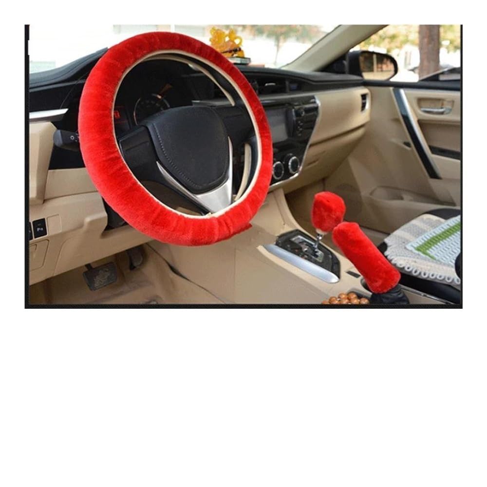 Lenkradhüllen 3-teiliges Weiches Plüsch-Frühlings-Lenkrad-Abdeckungs-Set Mit Stopphebel + Handbremse Wollbezug Winter-warmes Auto-Innenraum-Zubehör Auto Lenkradabdeckung(7) von AUGUST SNOW
