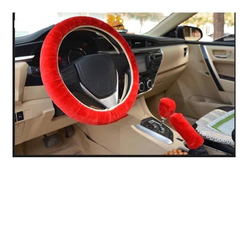 Lenkradhüllen 3-teiliges Weiches Plüsch-Frühlings-Lenkrad-Abdeckungs-Set Mit Stopphebel + Handbremse Wollbezug Winter-warmes Auto-Innenraum-Zubehör Auto Lenkradabdeckung(7) von AUGUST SNOW