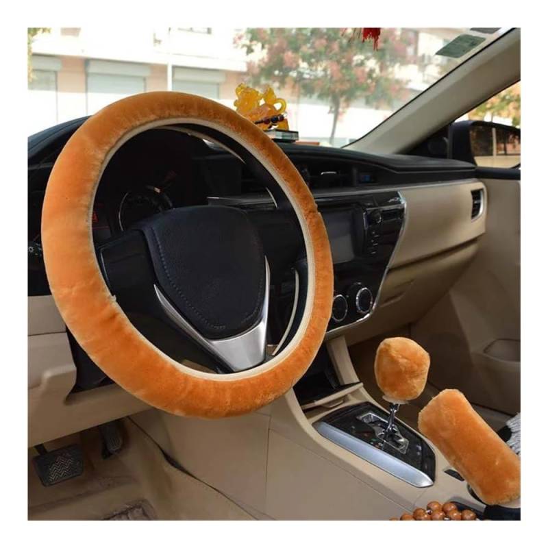 Lenkradhüllen 3-teiliges Weiches Plüsch-Frühlings-Lenkrad-Abdeckungs-Set Mit Stopphebel + Handbremse Wollbezug Winter-warmes Auto-Innenraum-Zubehör Auto Lenkradabdeckung(Blanc) von AUGUST SNOW